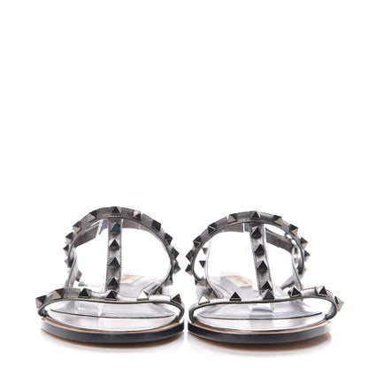 Valentino Garavani Metallic Nappa Rockstud T-Strap Slingback Flat Sandals 40.5 Rutenio 2 of 9