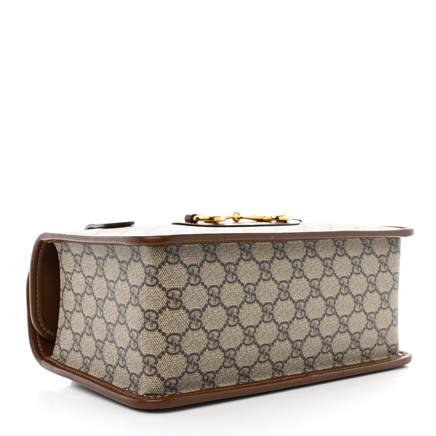 Gucci GG Supreme Monogram Azalea Calfskin Small Horsebit 1955 Foldover Top Handle Bag Beige Ebony Brown Sugar 4 of 10