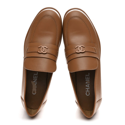 Chanel Calfskin CC Platform Loafers 41 Beige 2 of 9