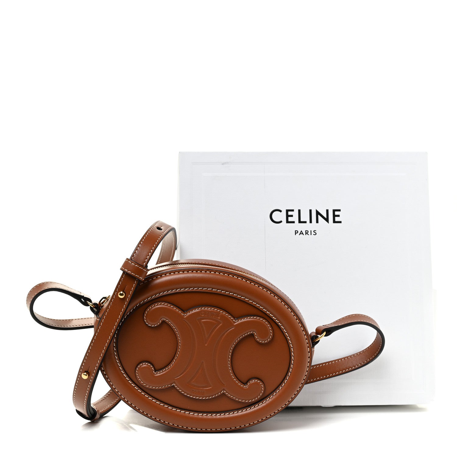 Celine Smooth Calfskin Cuir Small Triomphe Oval Crossbody Purse Tan 9 of 9