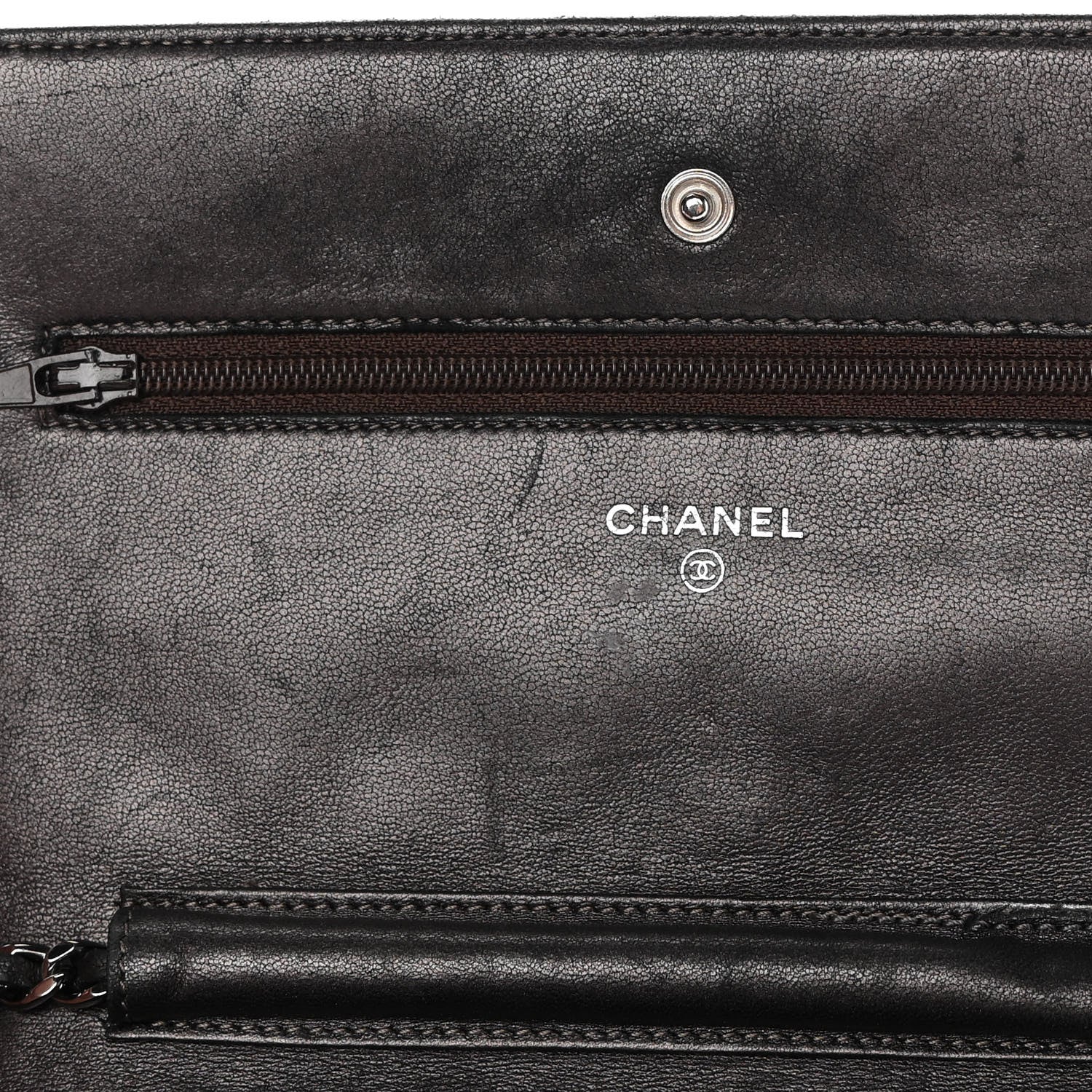 Chanel Metallic Lambskin Quilted Wallet On Chain WOC Dark Grey 12 of 17