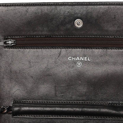 Chanel Metallic Lambskin Quilted Wallet On Chain WOC Dark Grey 12 of 17