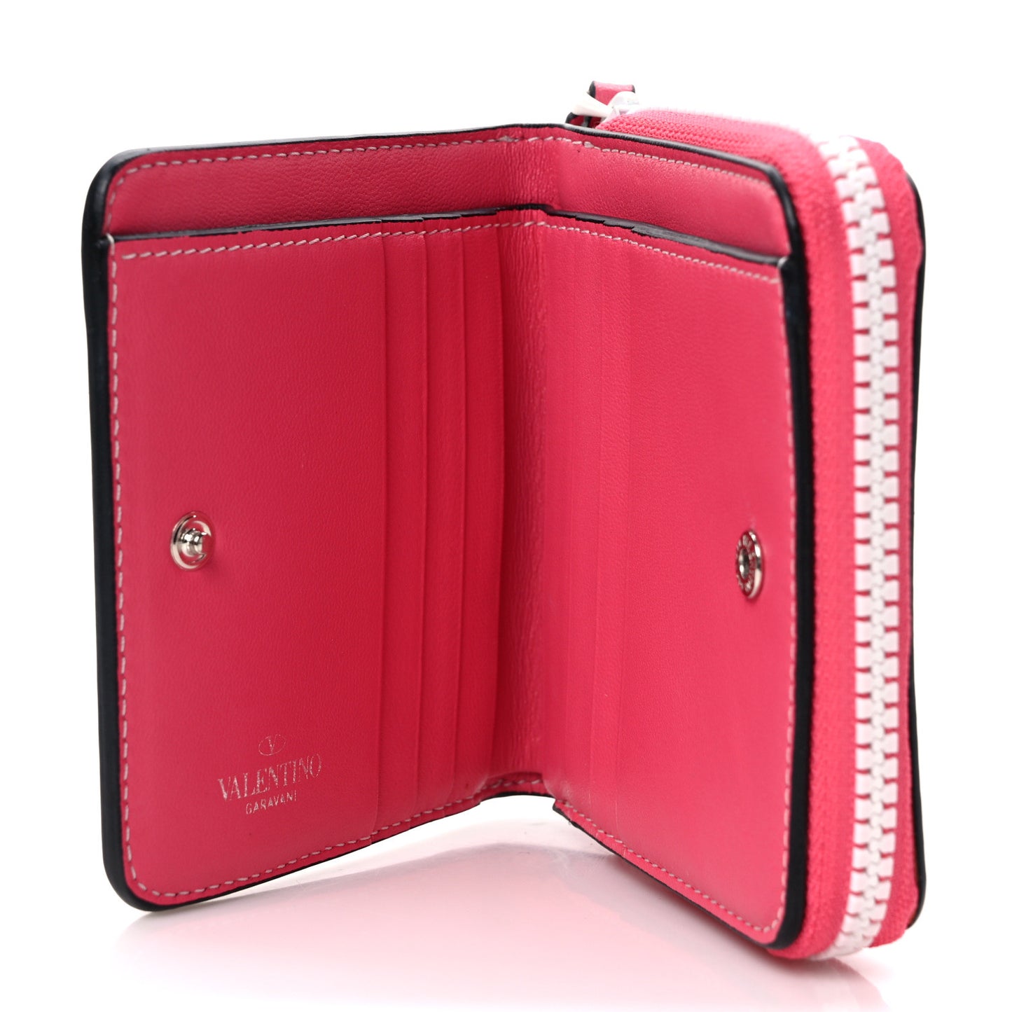 Lambskin Free Rockstud Spike Compact Zip Around Wallet Shadow Pink