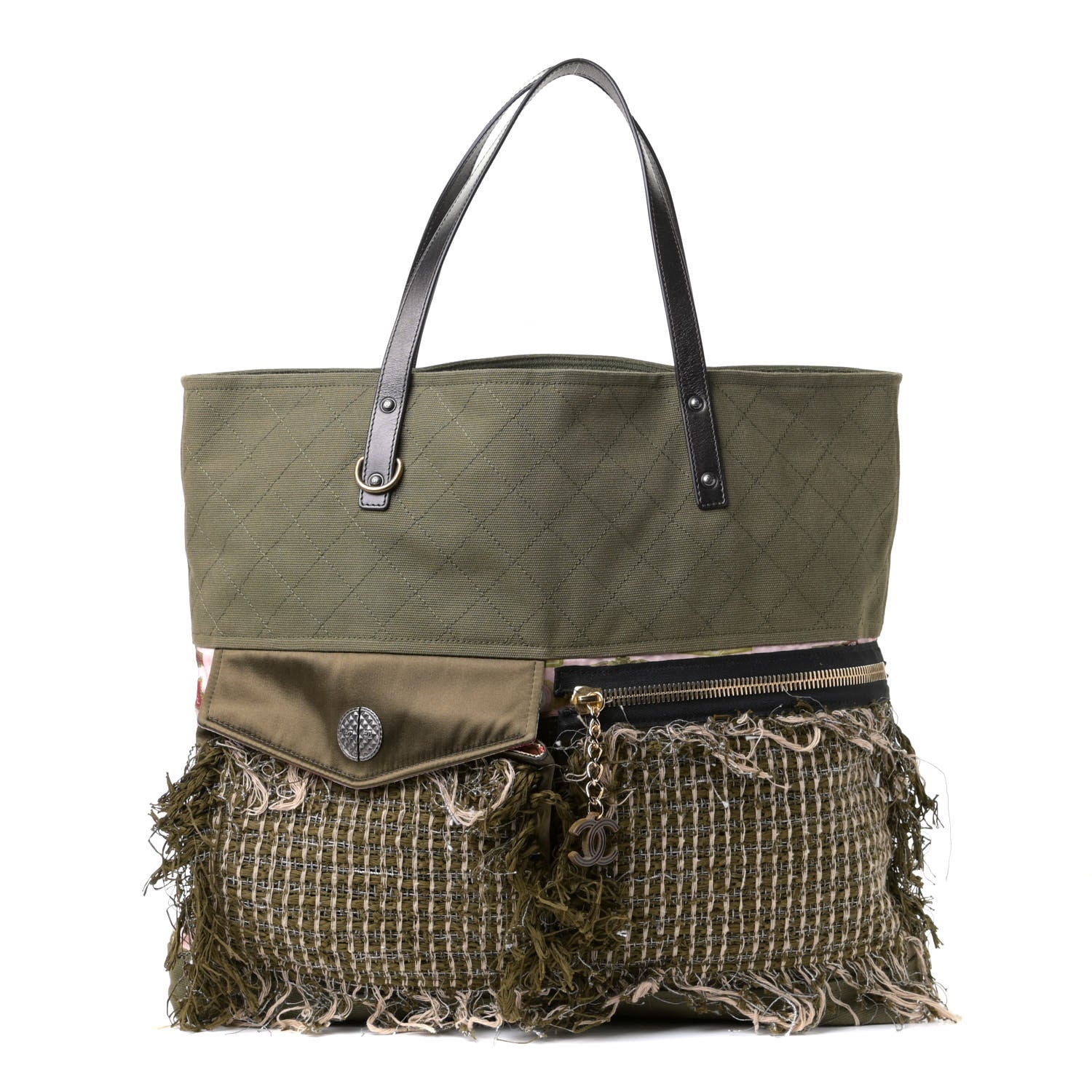 Chanel Canvas Tweed Stitched Cuba Patchwork Large Shopper Tote Khaki 1 of 8