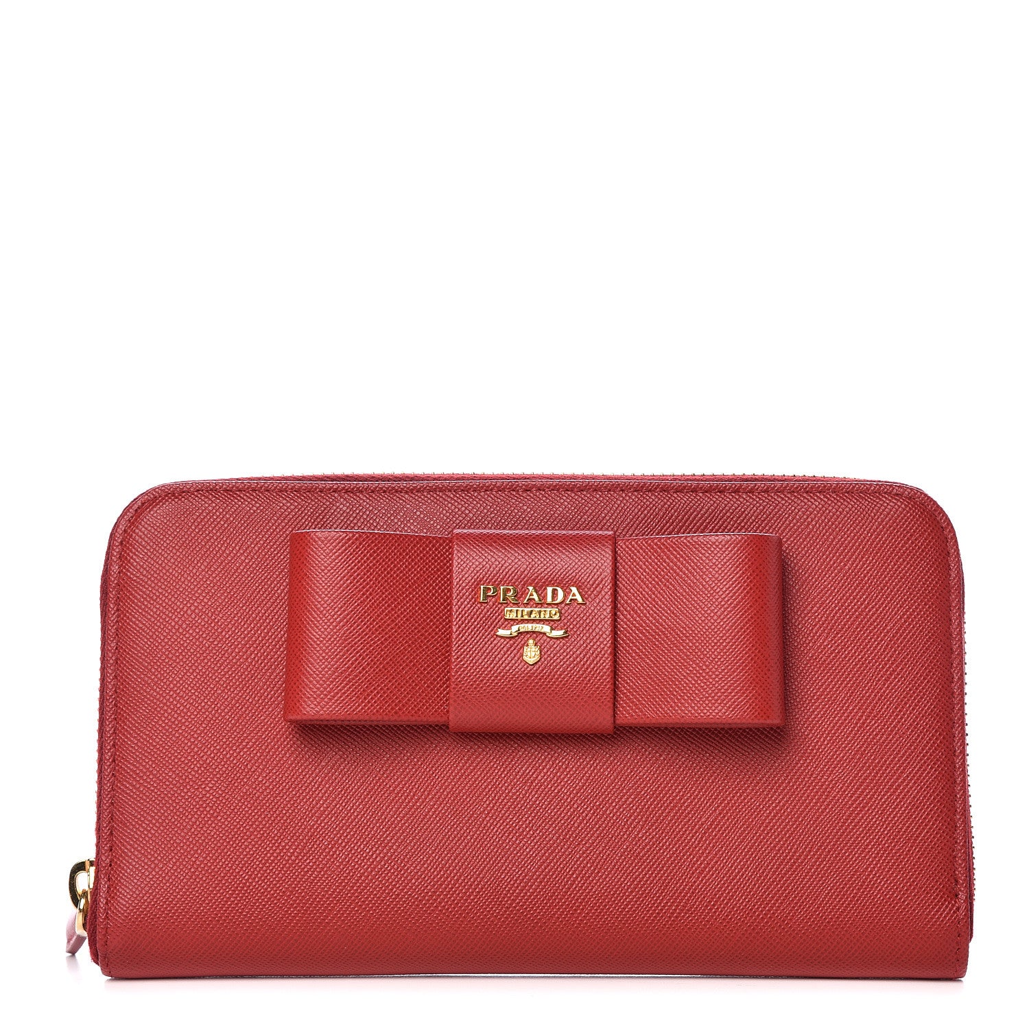 Prada Saffiano Fiocco Bow Zip Around Wallet Fuoco 1 of 10