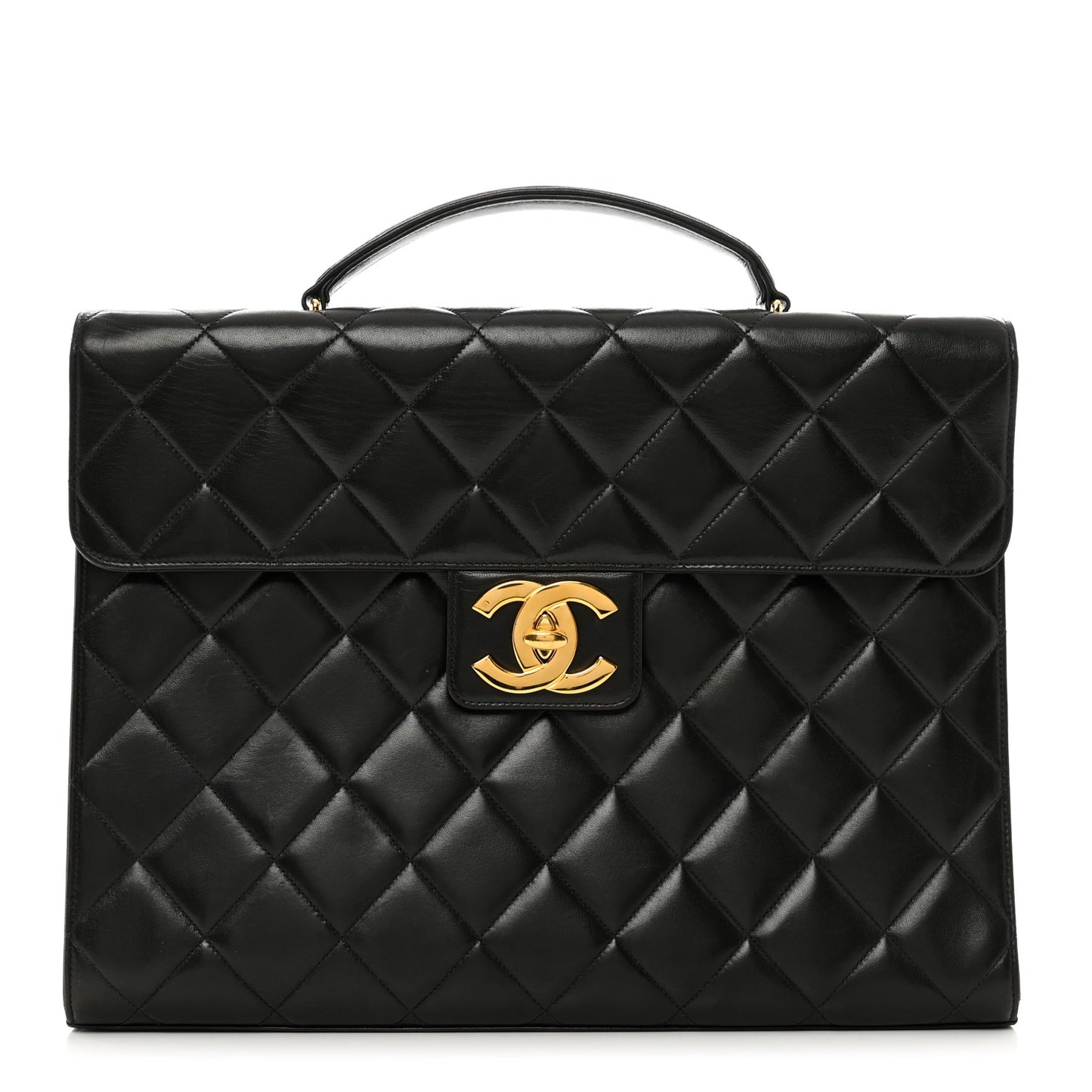 Lambskin Quilted Briefcase Laptop Bag Black