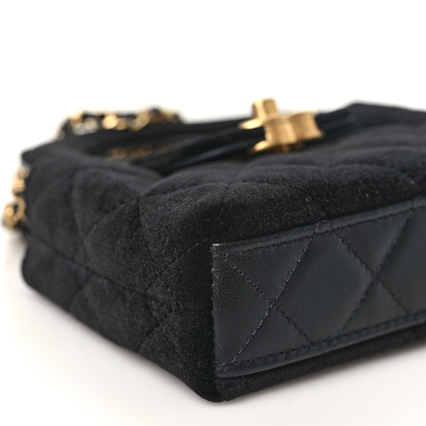 Velvet Quilted Mini Nano Kelly Shopper Black