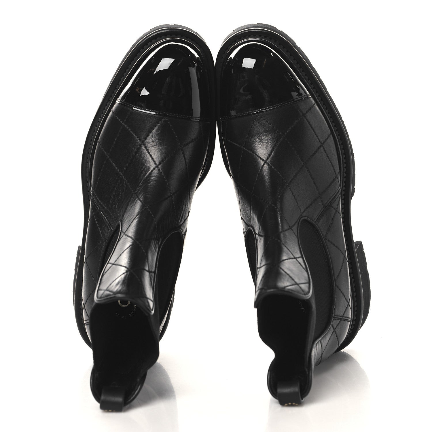Chanel Calfskin Patent Cap Toe Quilted Short Boots 37 Black 2 of 8
