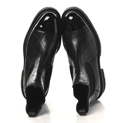 Chanel Calfskin Patent Cap Toe Quilted Short Boots 37 Black 2 of 8