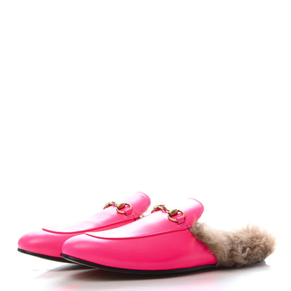 Gucci Calfskin Fur Mens Princetown Slippers 11 Fuxia Fluo Natural 2 of 8