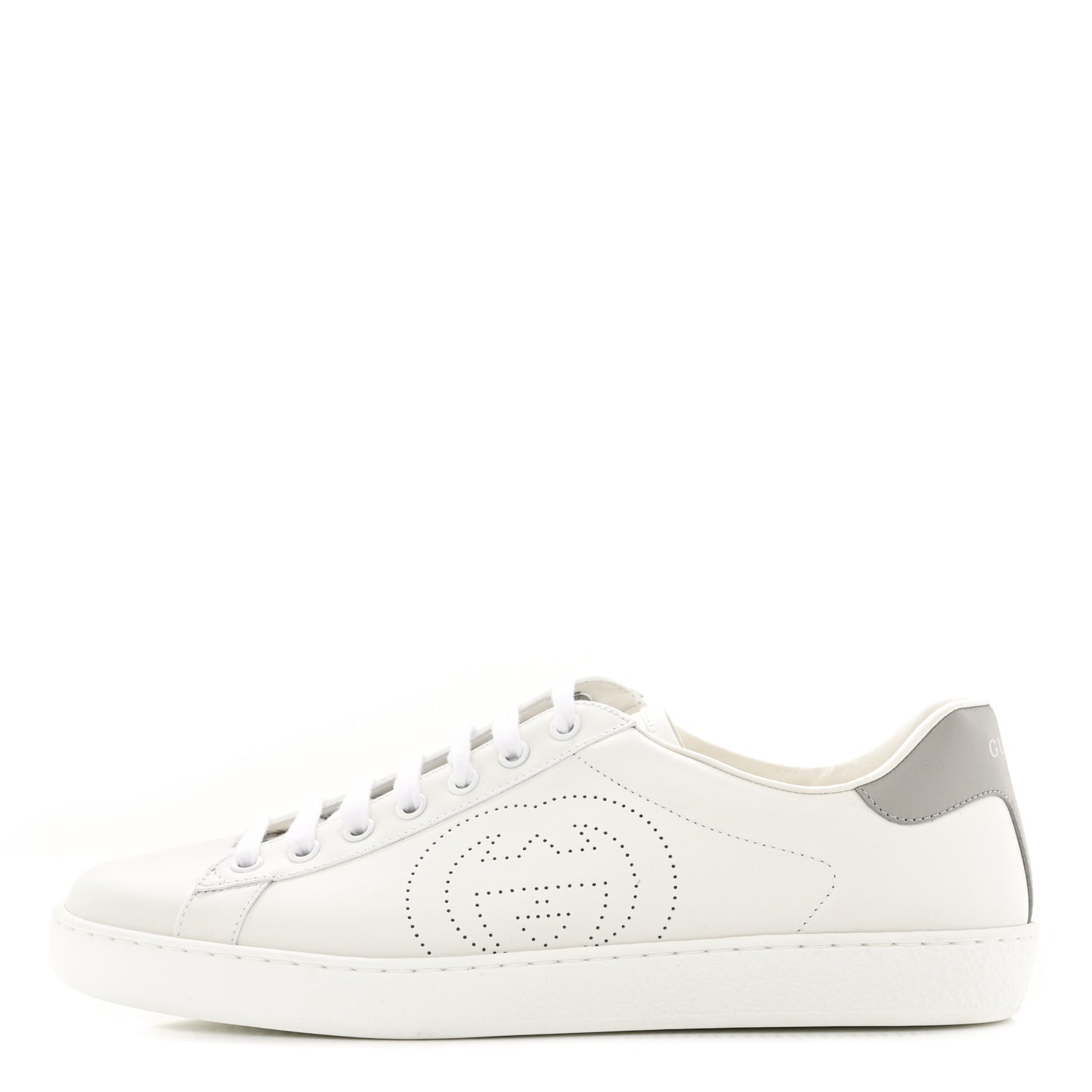 Calfskin Interlocking G Perforated Mens Ace Sneakers 7 White Grey Sky