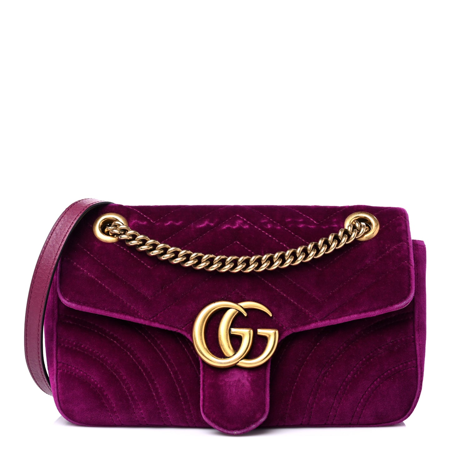 Velvet Matelasse Small GG Marmont Shoulder Bag Fuchsia Violet Cyclamen