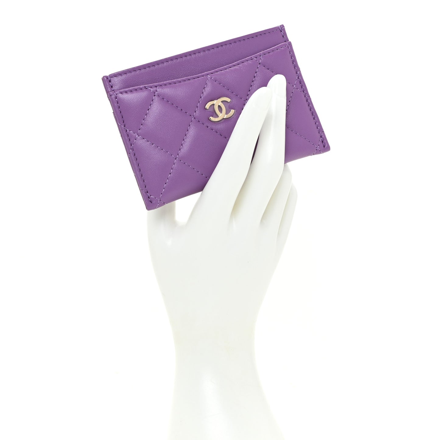 Lambskin Quilted Card Holder Purple