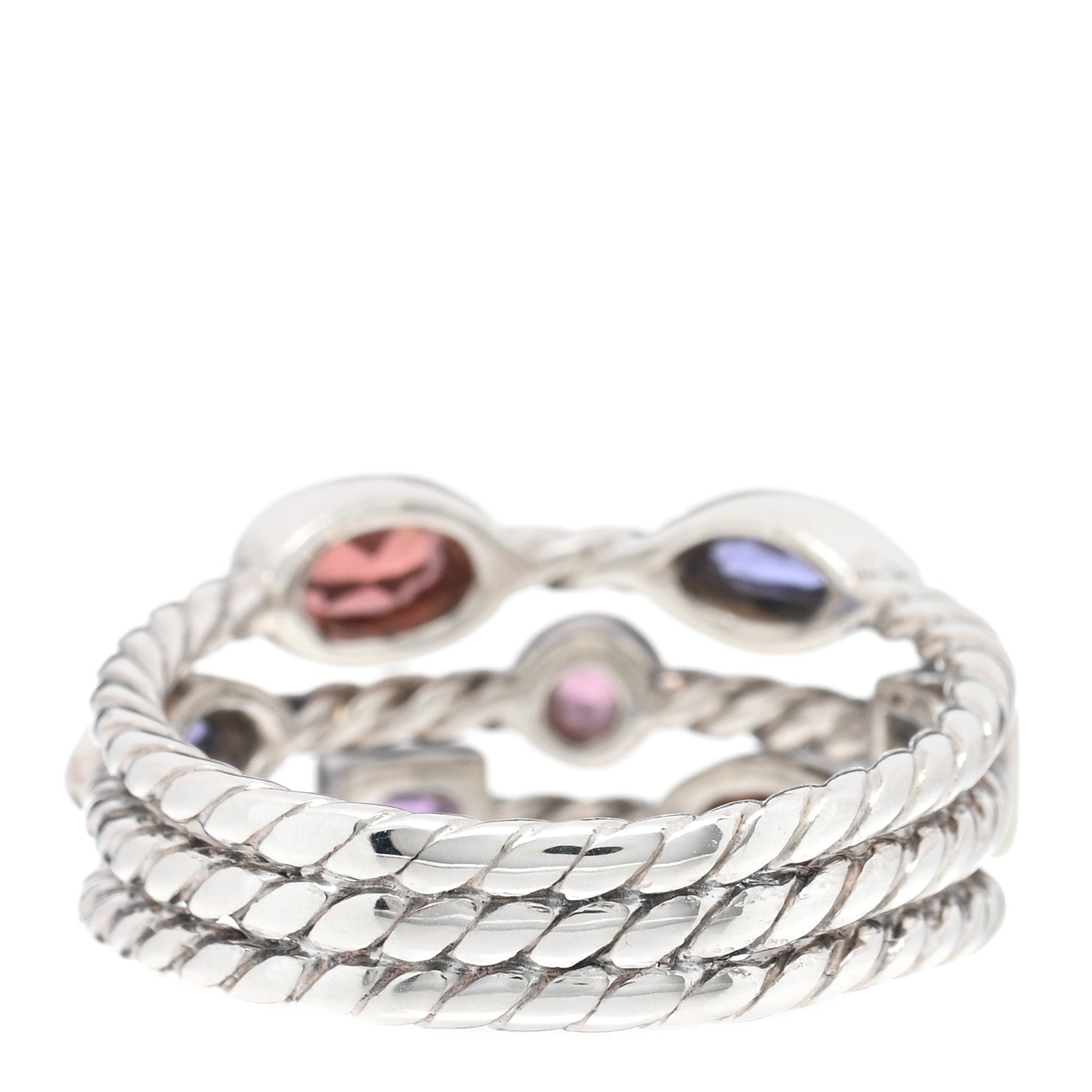 David Yurman Sterling Silver Amethyst Iolite Tourmaline Confetti 3 Row Ring 50 5.25 3 of 4