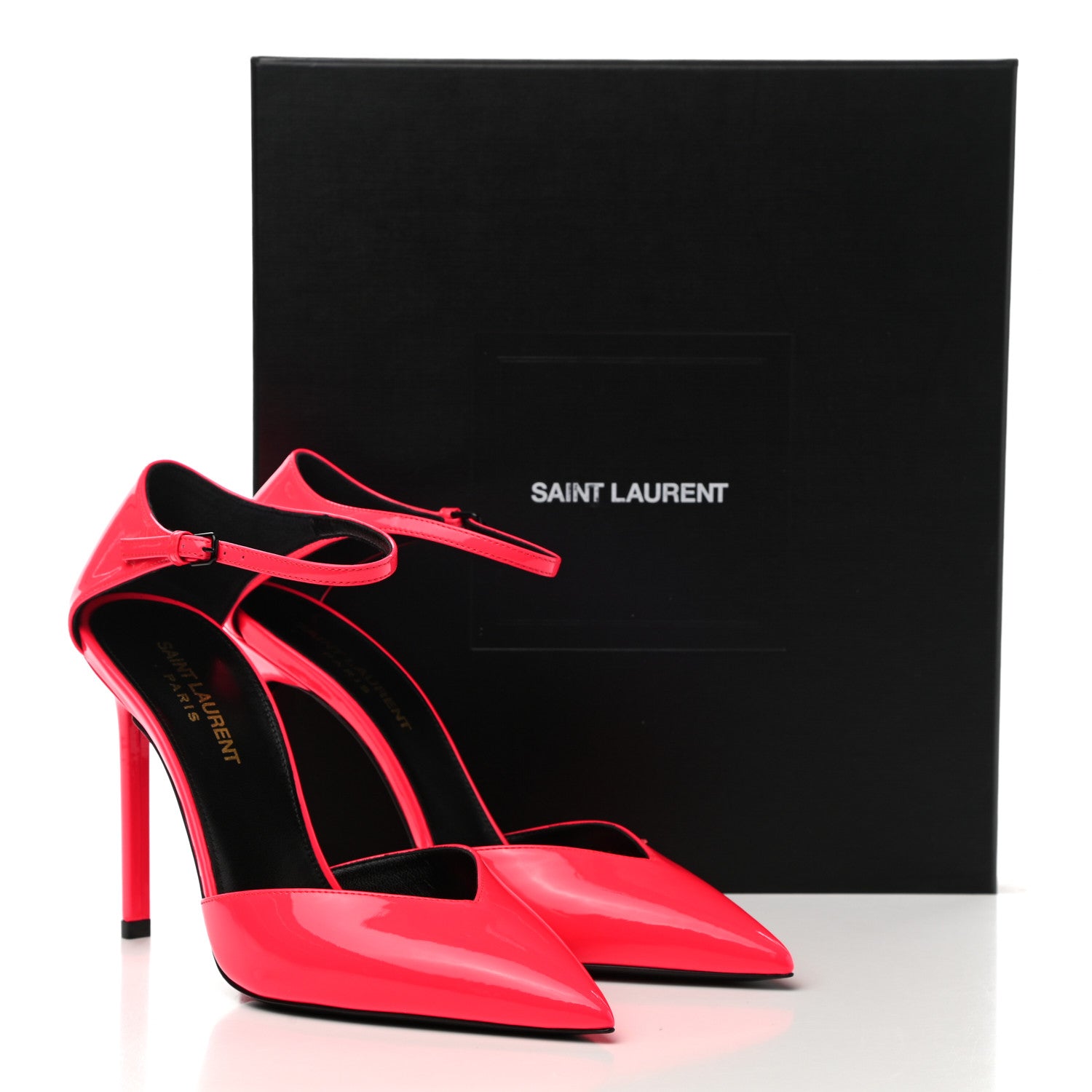 Saint Laurent Patent Anja 105 Ankle Strap Pointed Pumps 37.5 Fuxia Fluo 9 of 9