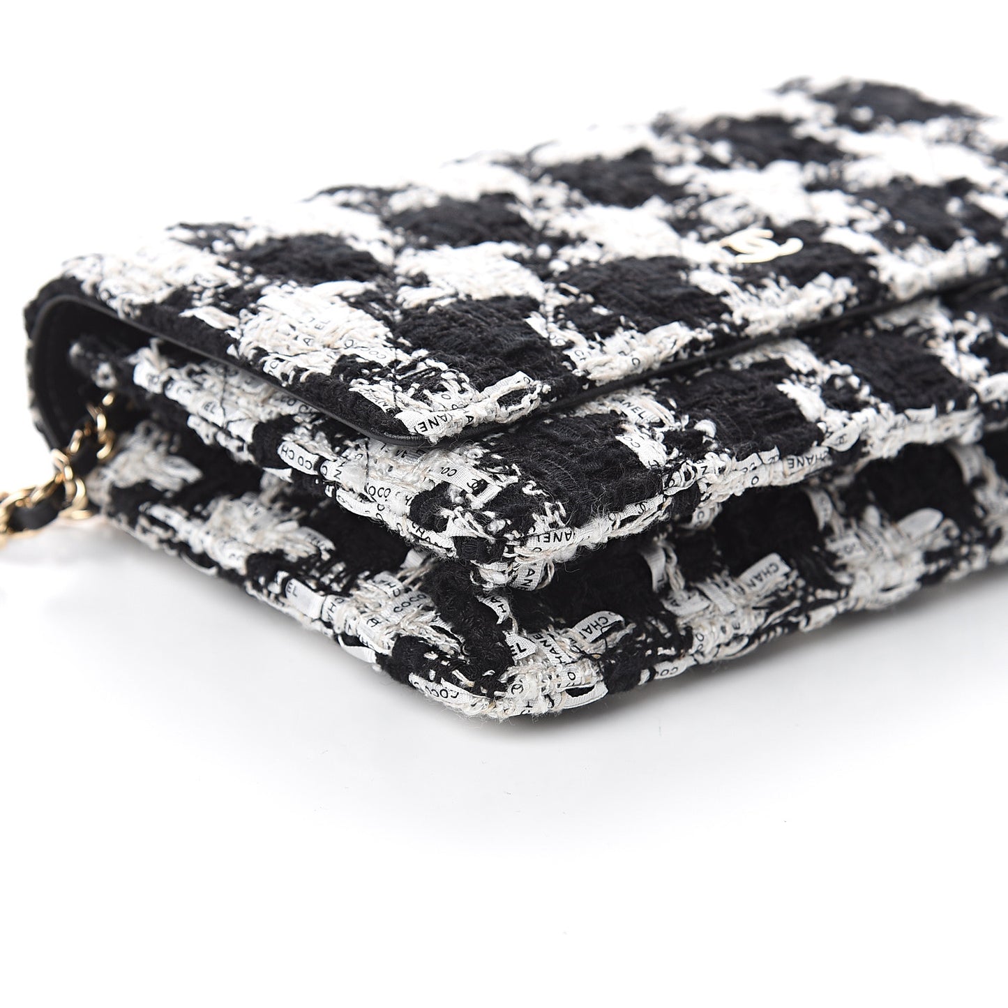 Tweed Quilted Wallet On Chain WOC Black Ecru White