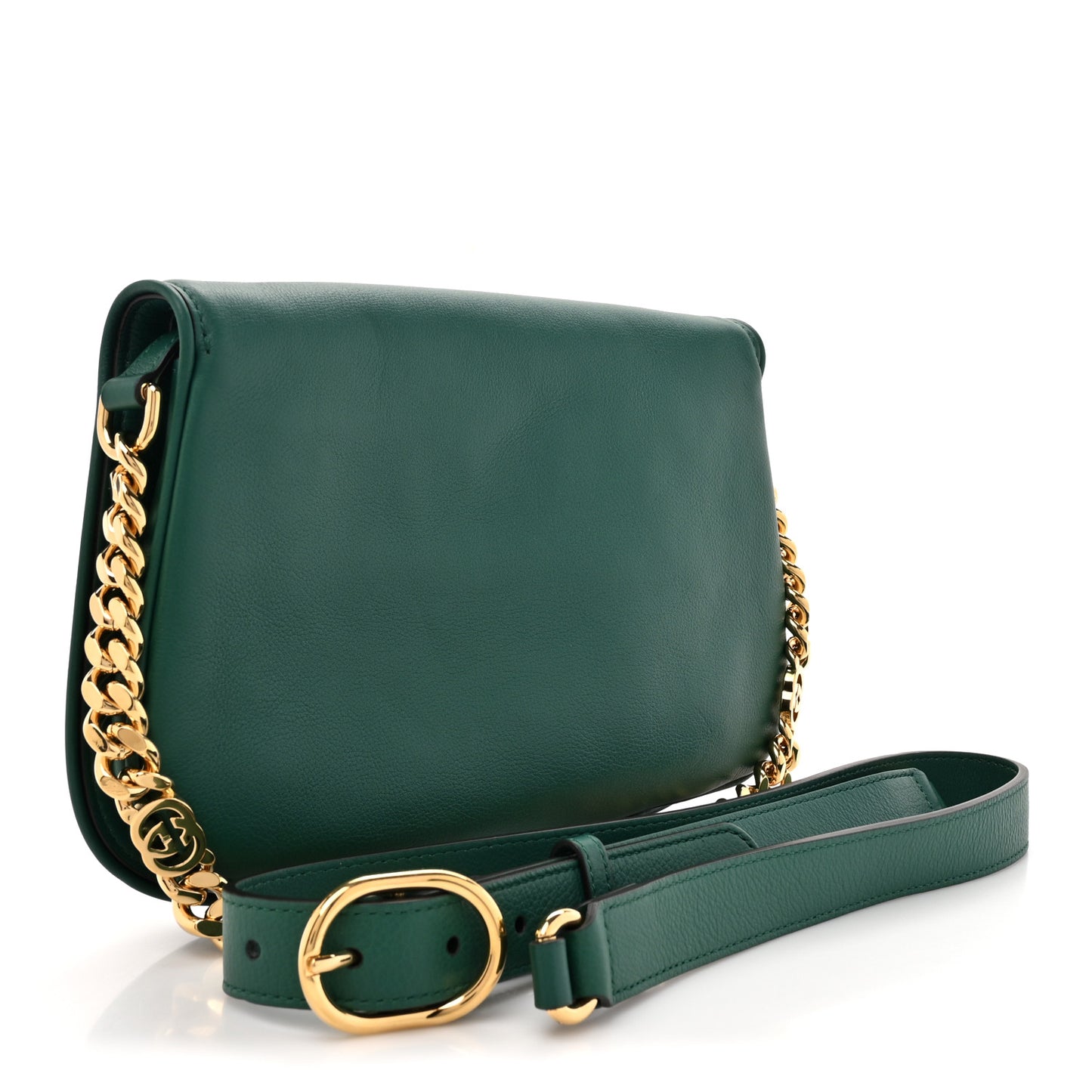 Roxy Calfskin Blondie Chain Shoulder Flap Bag Emerald