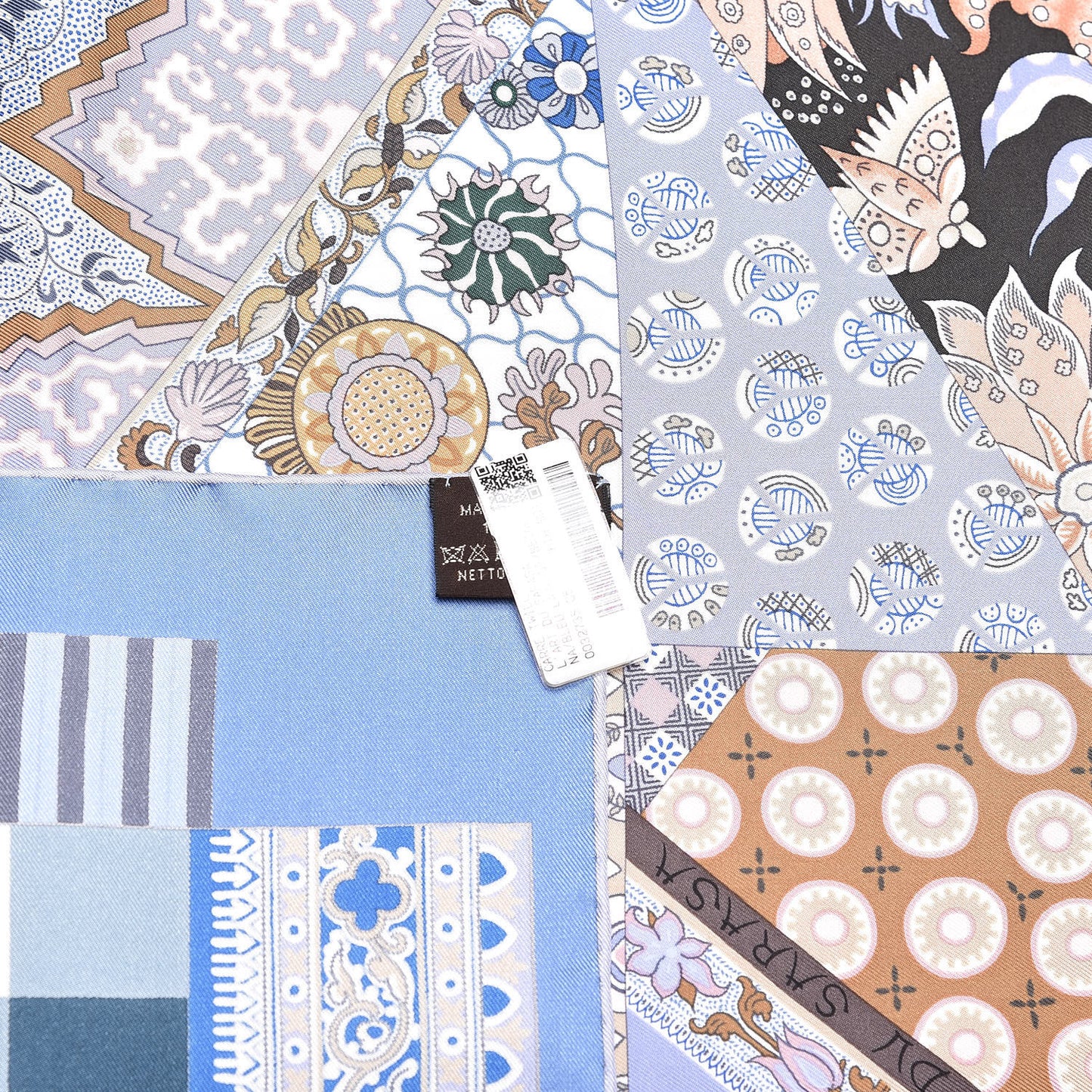 Silk L'art Du Sarasa Scarf 90 Bleu Lavande Beige Brun