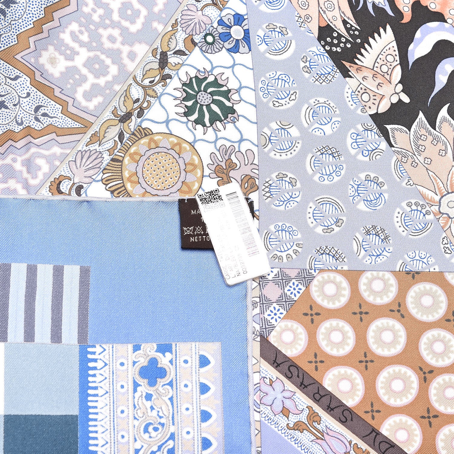 Hermes Silk L'art Du Sarasa Scarf 90 Bleu Lavande Beige Brun 3 of 4