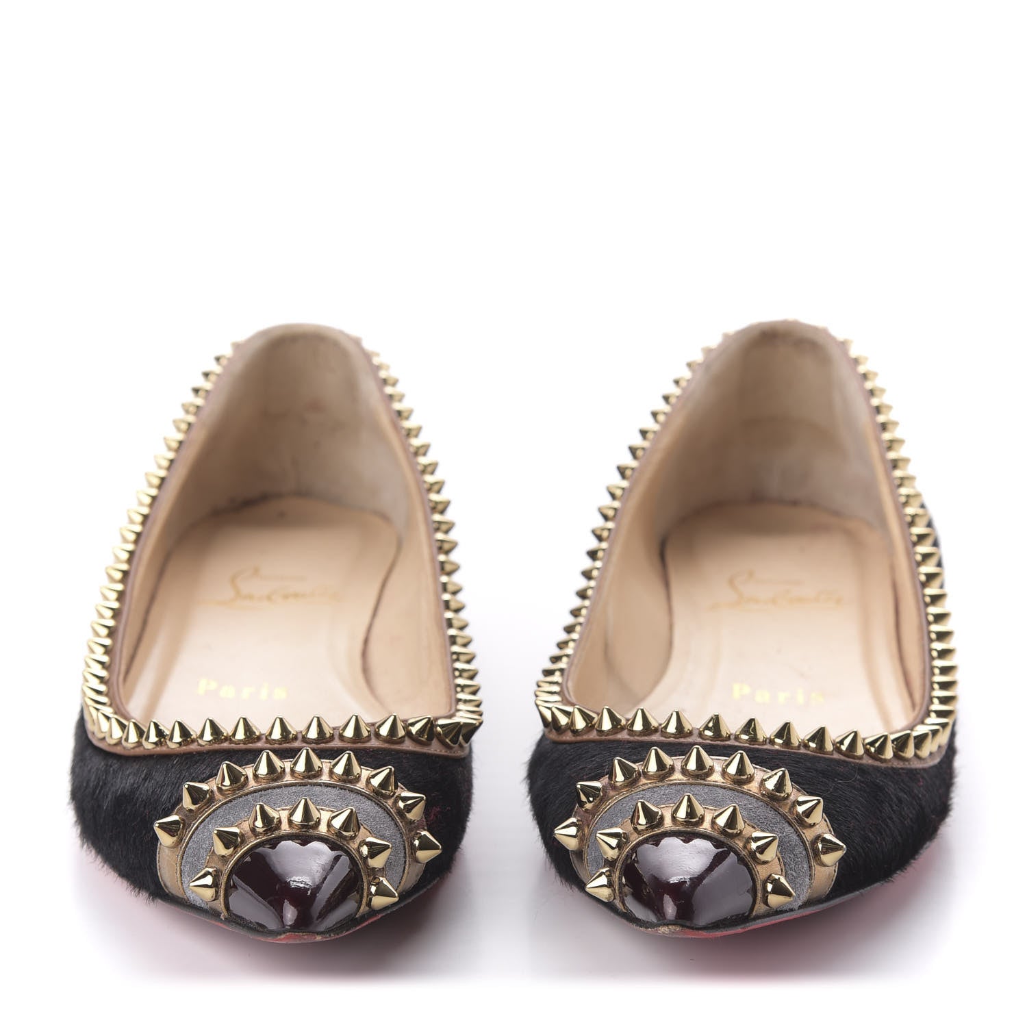 Christian Louboutin Calf Hair Patent Veau Velours Spiked Malabar Hill Flats 35.5 Black 2 of 8