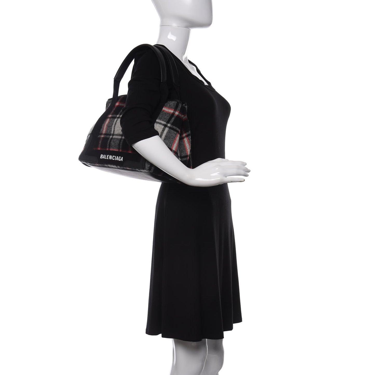 Wool Plaid S Navy Cabas Black Red