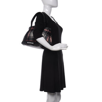 Balenciaga Wool Plaid S Navy Cabas Black Red 2 of 10
