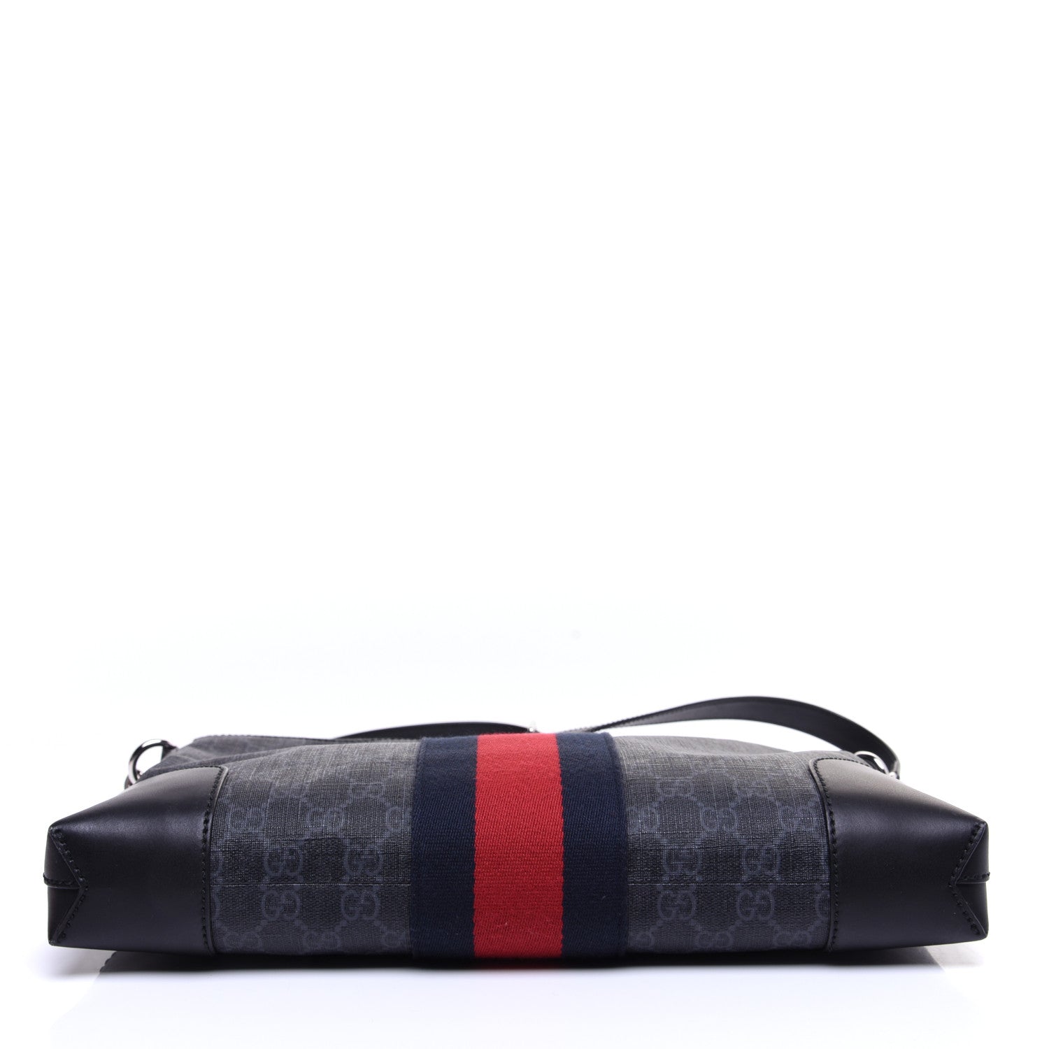 Gucci Soft GG Supreme Monogram Appia Calfskin Web East West Messenger Bag Black Grey 10 of 11