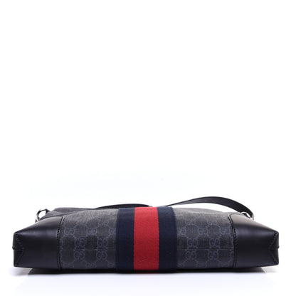 Gucci Soft GG Supreme Monogram Appia Calfskin Web East West Messenger Bag Black Grey 10 of 11