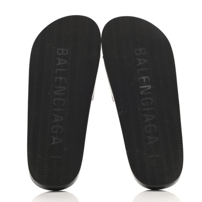 Balenciaga Nappa Logo Pool Slide Sandals 41 Black White 5 of 7