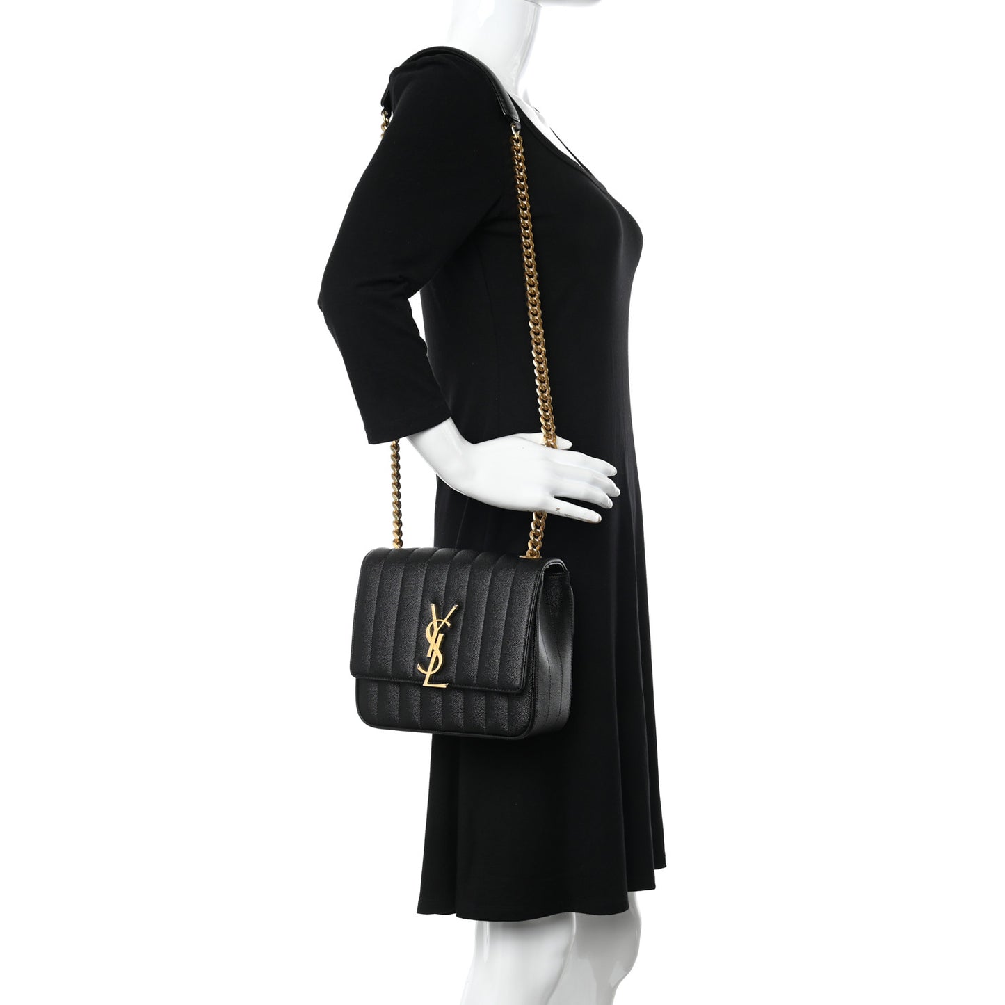 Grain De Poudre Matelasse Monogram Medium Vicky Chain Bag Black