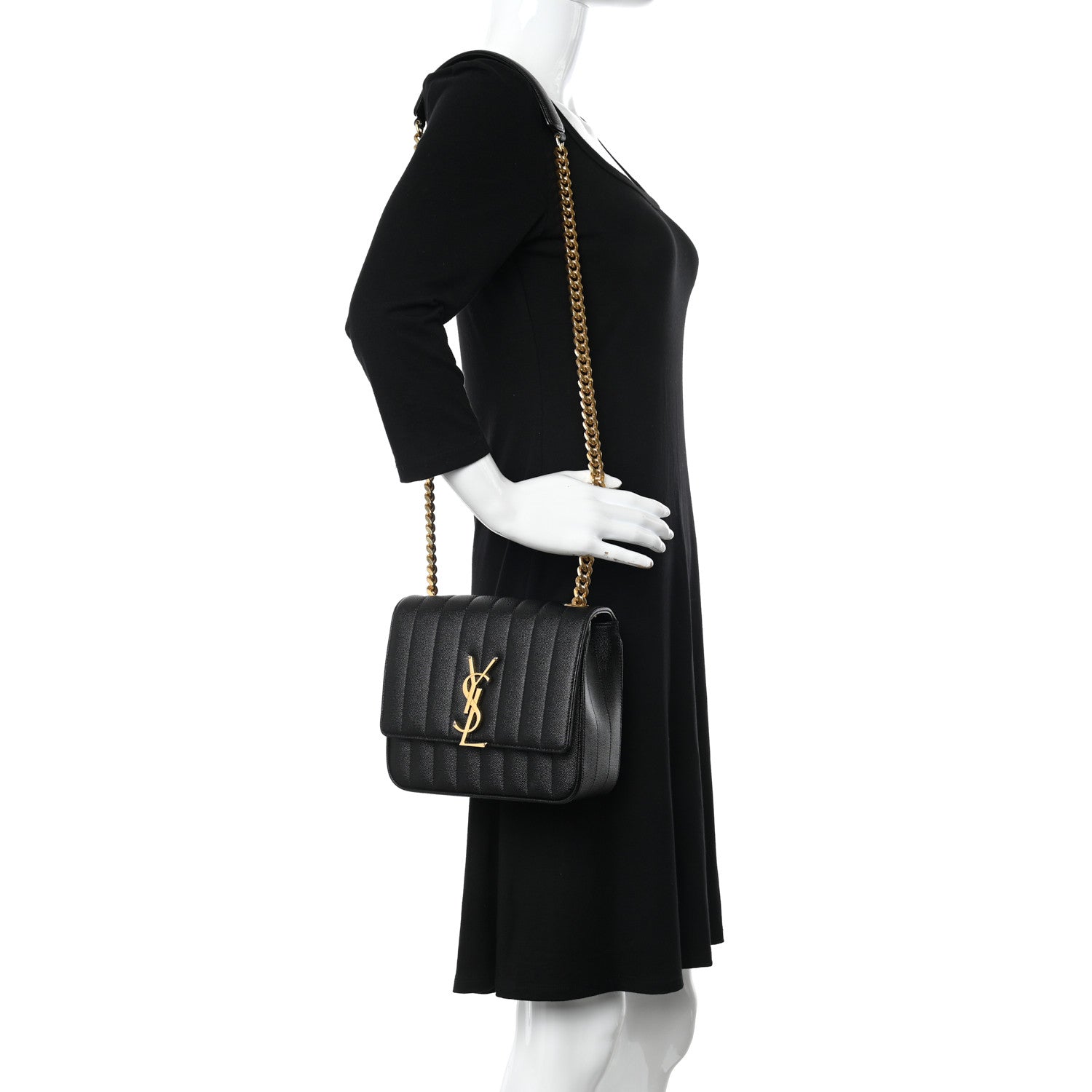 Saint Laurent Grain De Poudre Matelasse Monogram Medium Vicky Chain Bag Black 2 of 10
