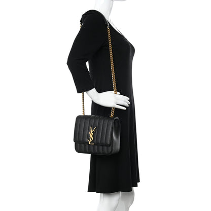 Saint Laurent Grain De Poudre Matelasse Monogram Medium Vicky Chain Bag Black 2 of 10