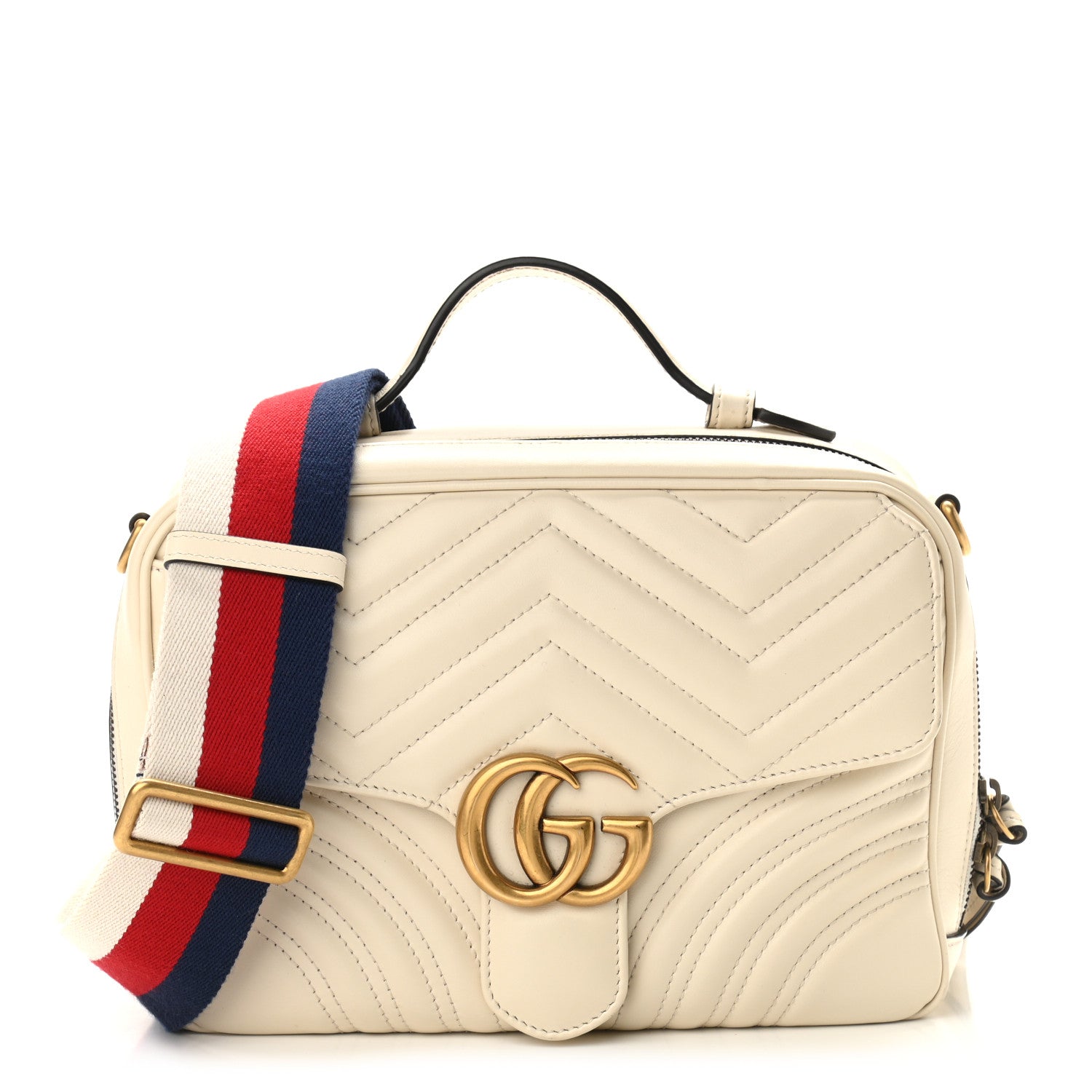 Gucci Calfskin Matelasse Sylvie Web Small GG Marmont Top Handle Shoulder Bag White 1 of 14