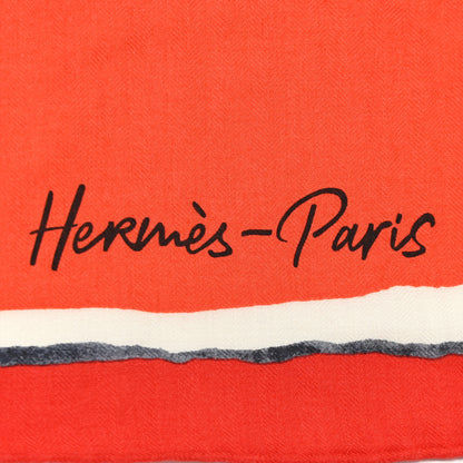 Hermes Cashmere Silk Libre Comme Pegase Shawl 140 Rouge Vermillion 2 of 7