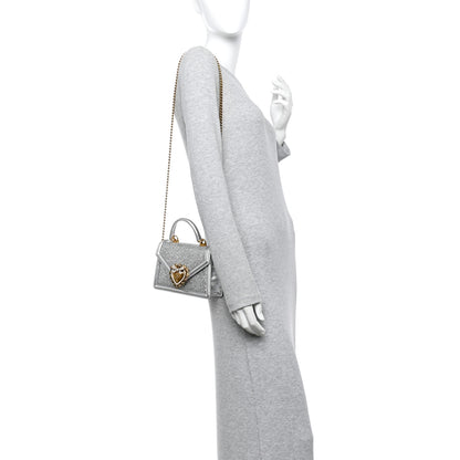 Dolce & Gabbana Glitter Metallic Lizard Small Devotion Top Handle Bag Silver 2 of 12