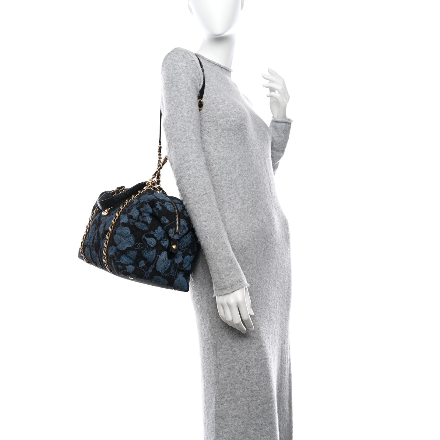 Denim Printed Destination Chenonceau Shoulder Bag Blue Black