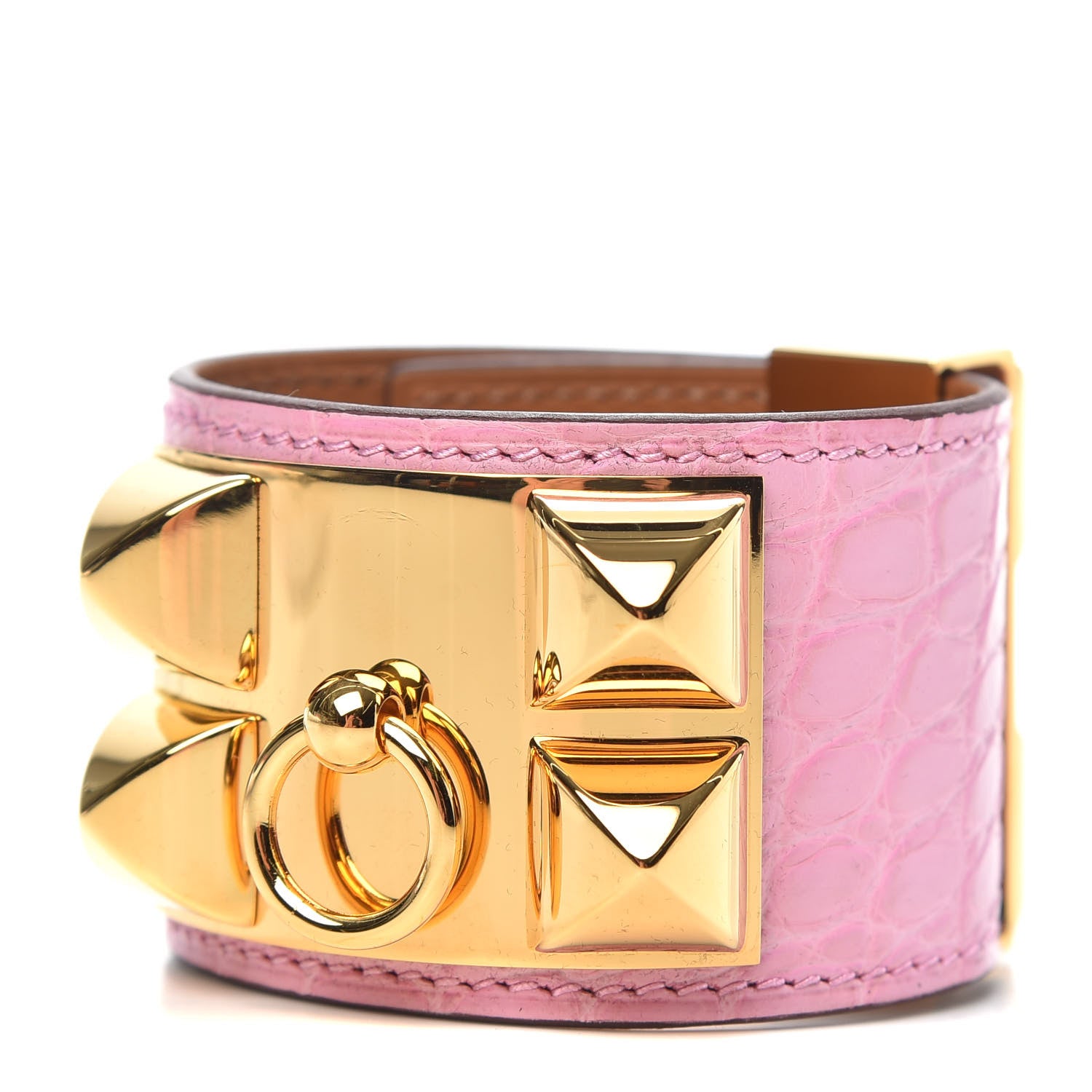 Hermes Matte Alligator Collier De Chien CDC Bracelet T1 5P Pink 1 of 7