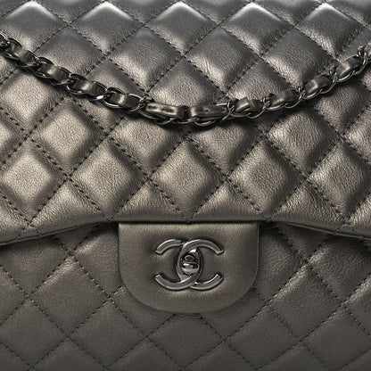 Chanel Metallic Lambskin Quilted XXL Travel Flap Bag  Dark Grey 8 of 12