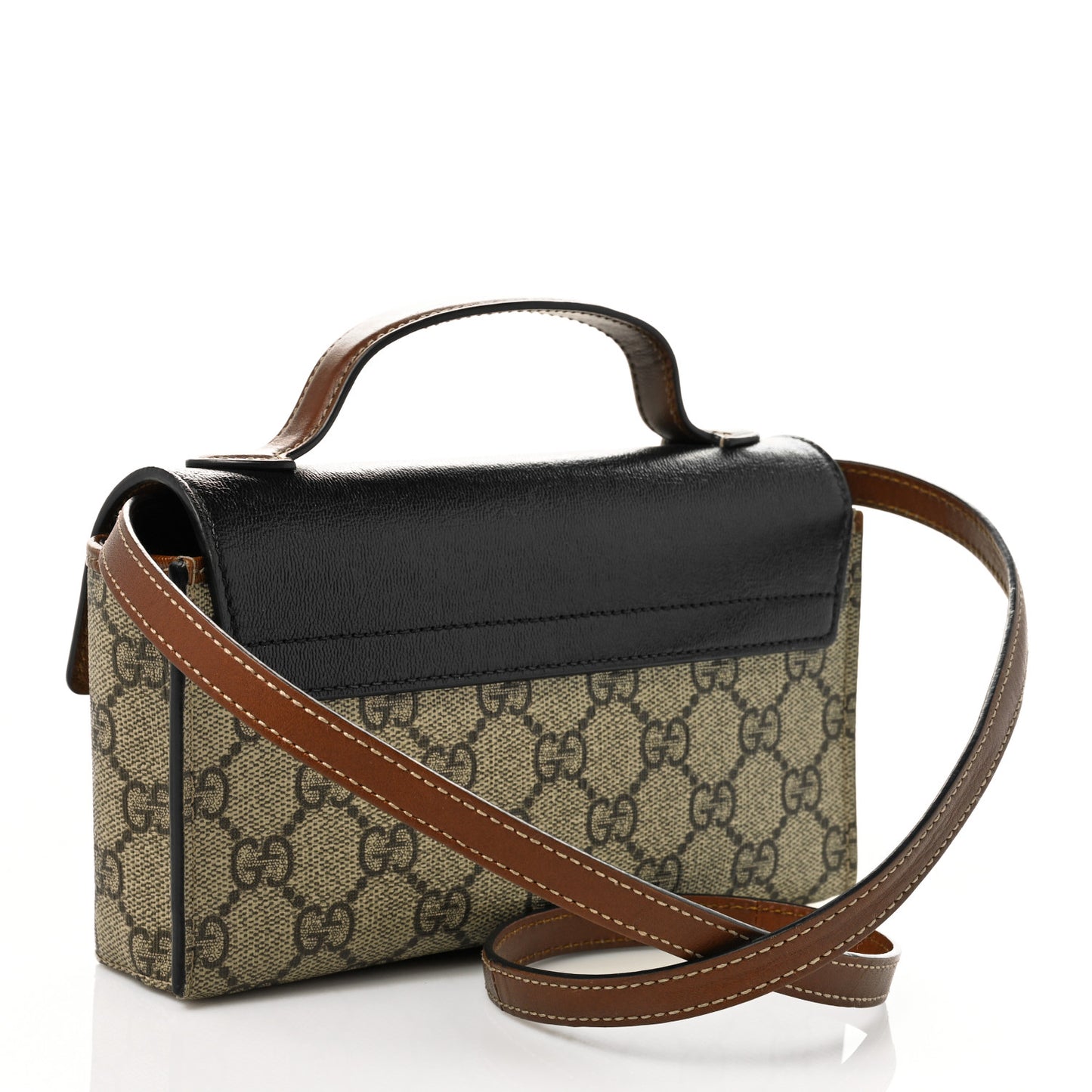 GG Supreme Monogram Calfskin Mini Padlock Top Handle Shoulder Bag Beige Black Cuir
