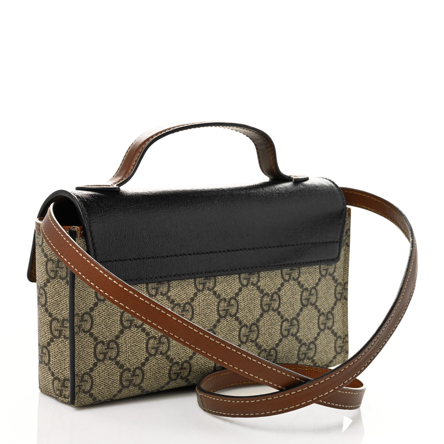 Gucci GG Supreme Monogram Calfskin Mini Padlock Top Handle Shoulder Bag Beige Black Cuir 3 of 12