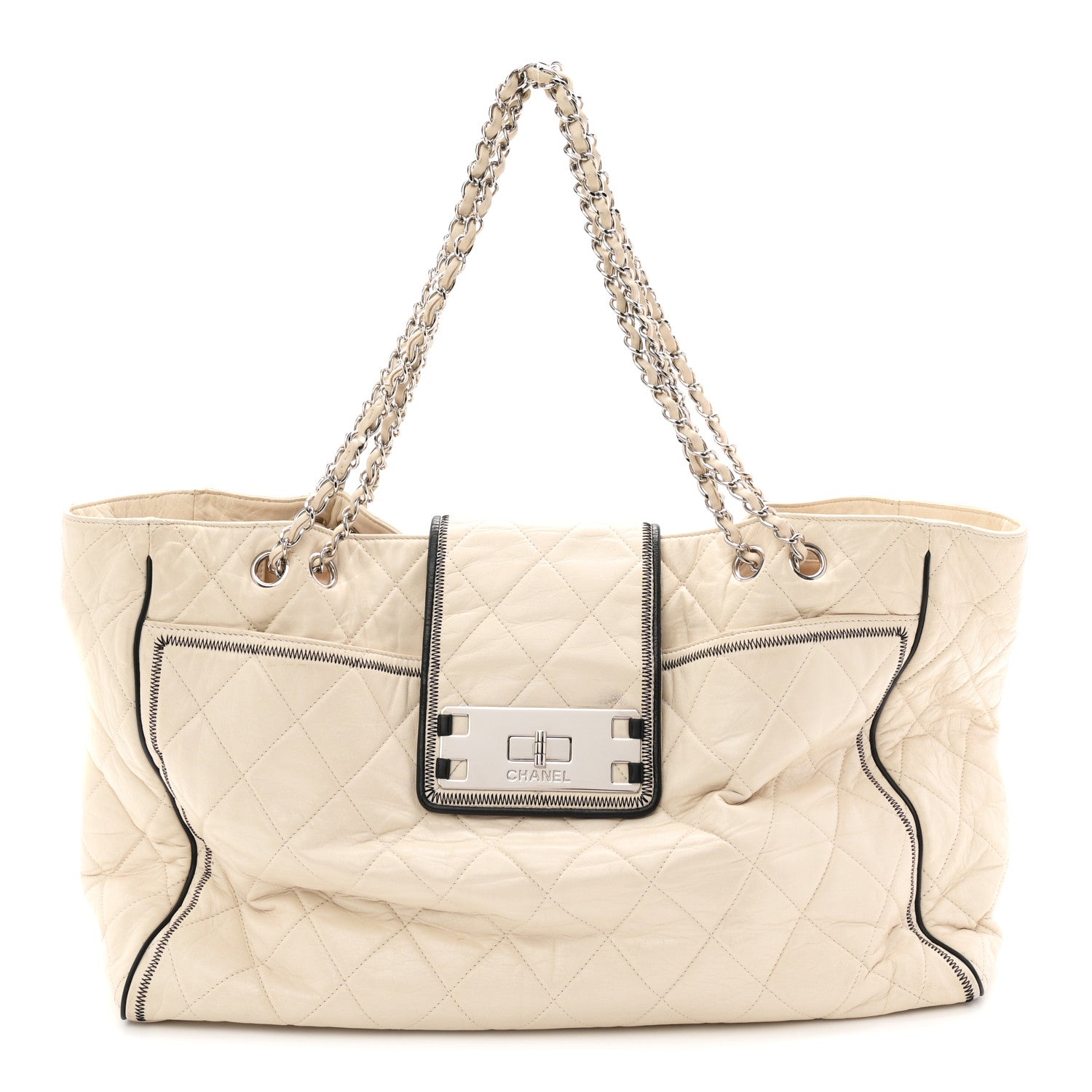 Chanel Glazed Lambskin Quilted North South XL Tote White 1 of 11