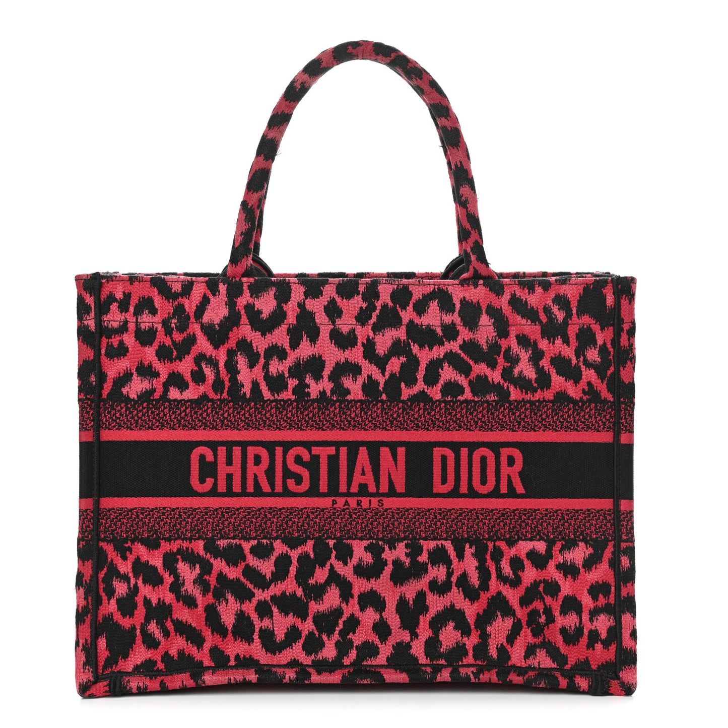 Canvas Mizza Embroidered Medium Leopard Book Tote Fuchsia Multicolor