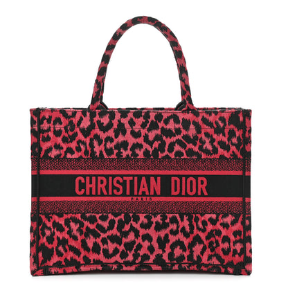 Christian Dior Canvas Mizza Embroidered Medium Leopard Book Tote Fuchsia Multicolor 1 of 11