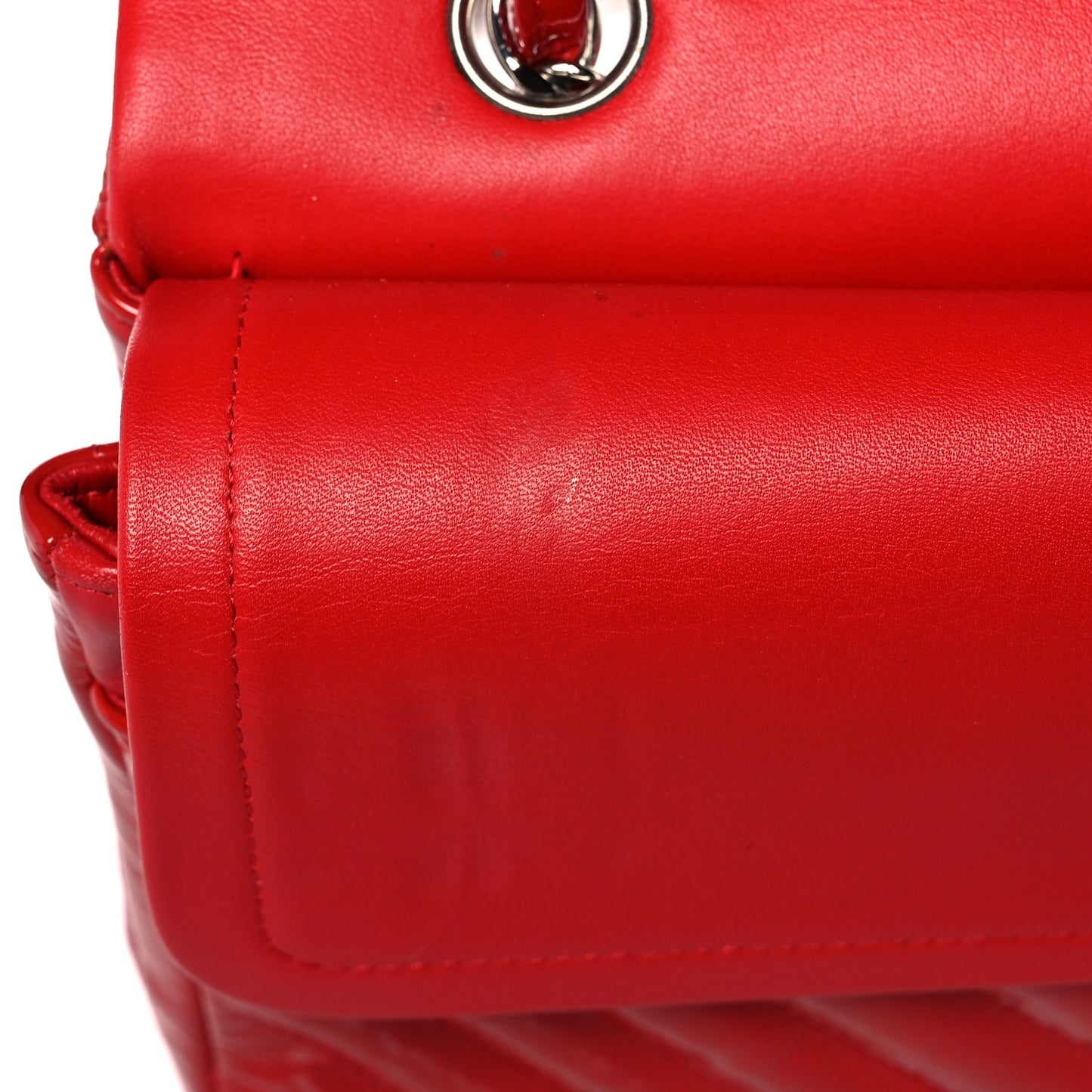 Patent Chevron Quilted Medium Double Flap Red