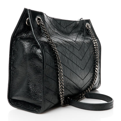Saint Laurent Crinkled Calfskin Matelasse Monogram Medium Niki Shopper Tote Black 3 of 12