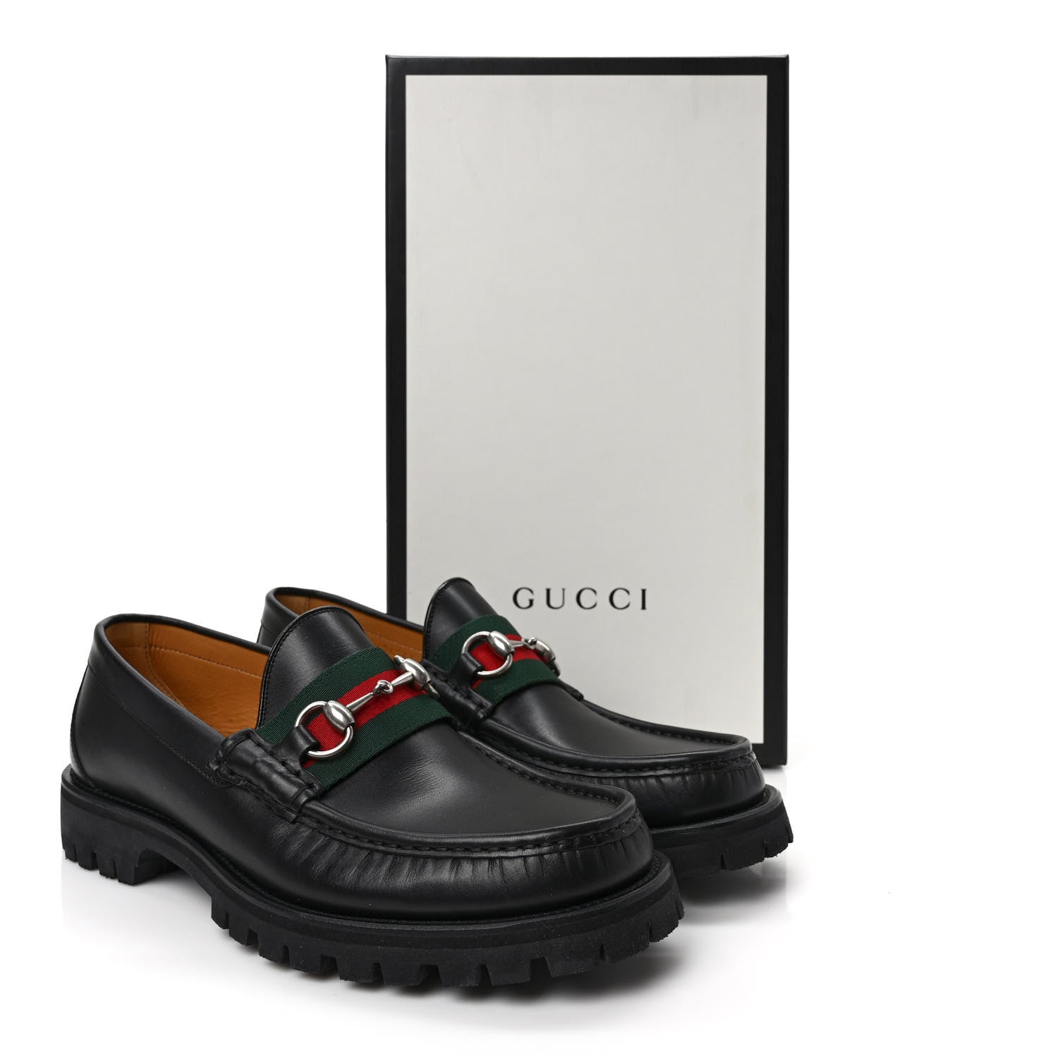 Gucci Cirano Lux Web Mens Horsebit Lug Sole Loafers 7.5 Black 8 of 8