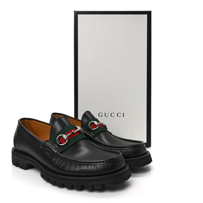 Gucci Cirano Lux Web Mens Horsebit Lug Sole Loafers 7.5 Black 8 of 8