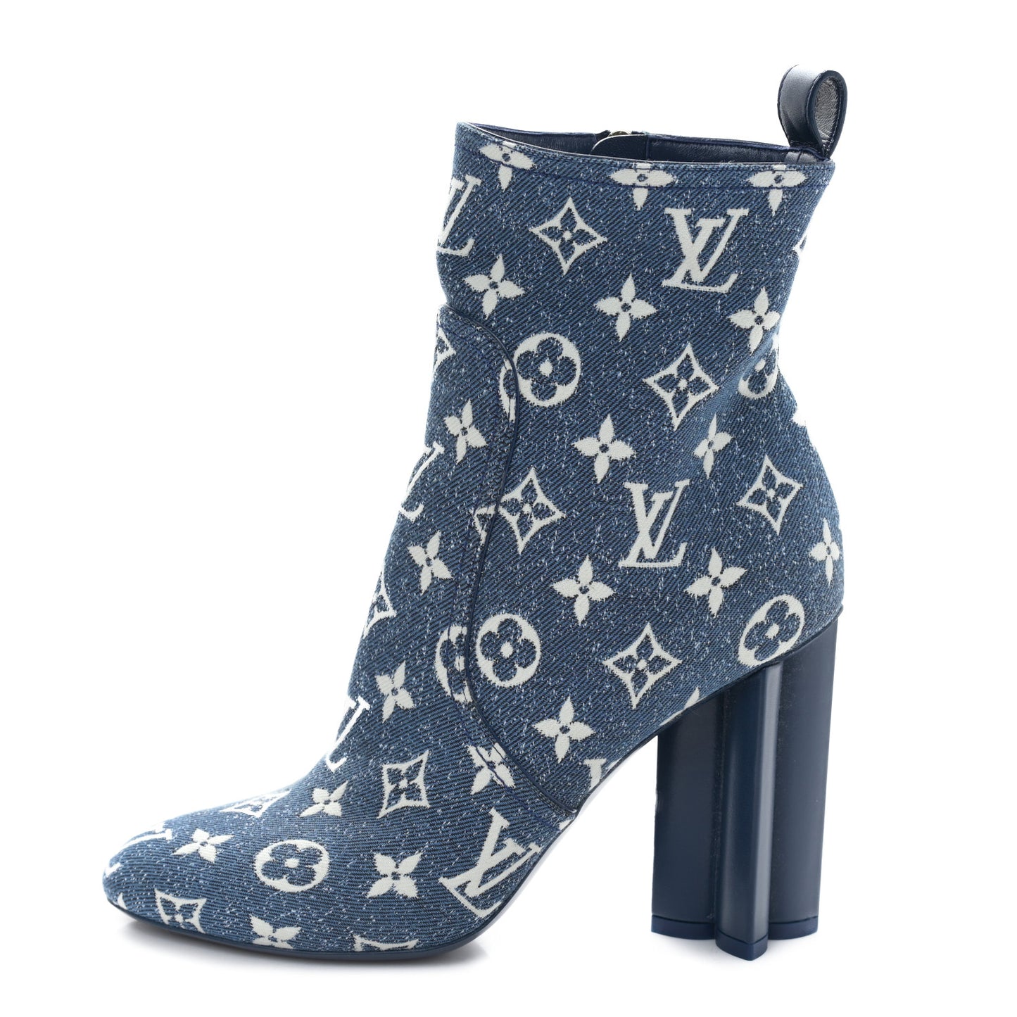 Denim Monogram Silhouette Ankle Boots 39 Navy Blue