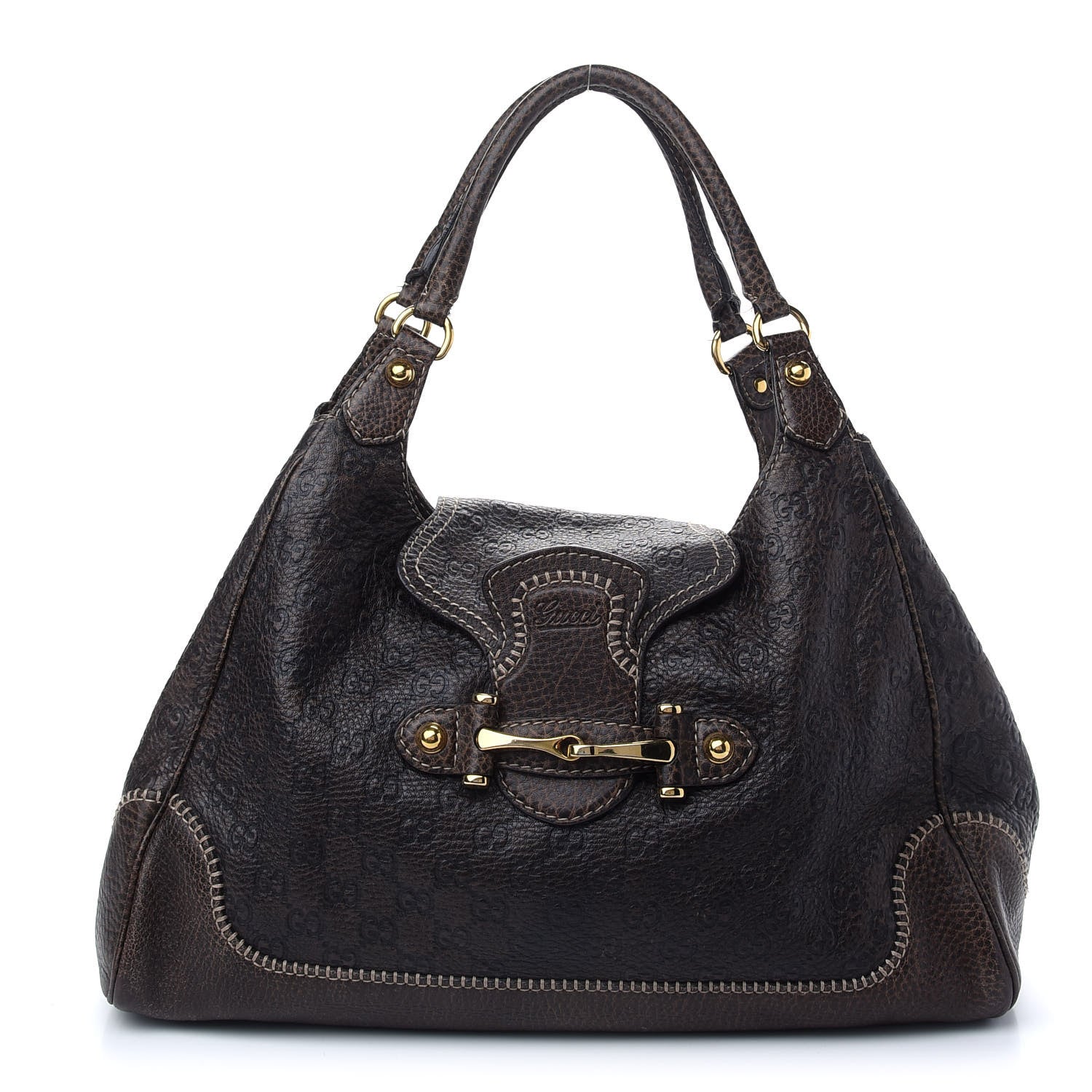 Gucci Guccissima Large New Pelham Shoulder Bag Dark Brown 1 of 9