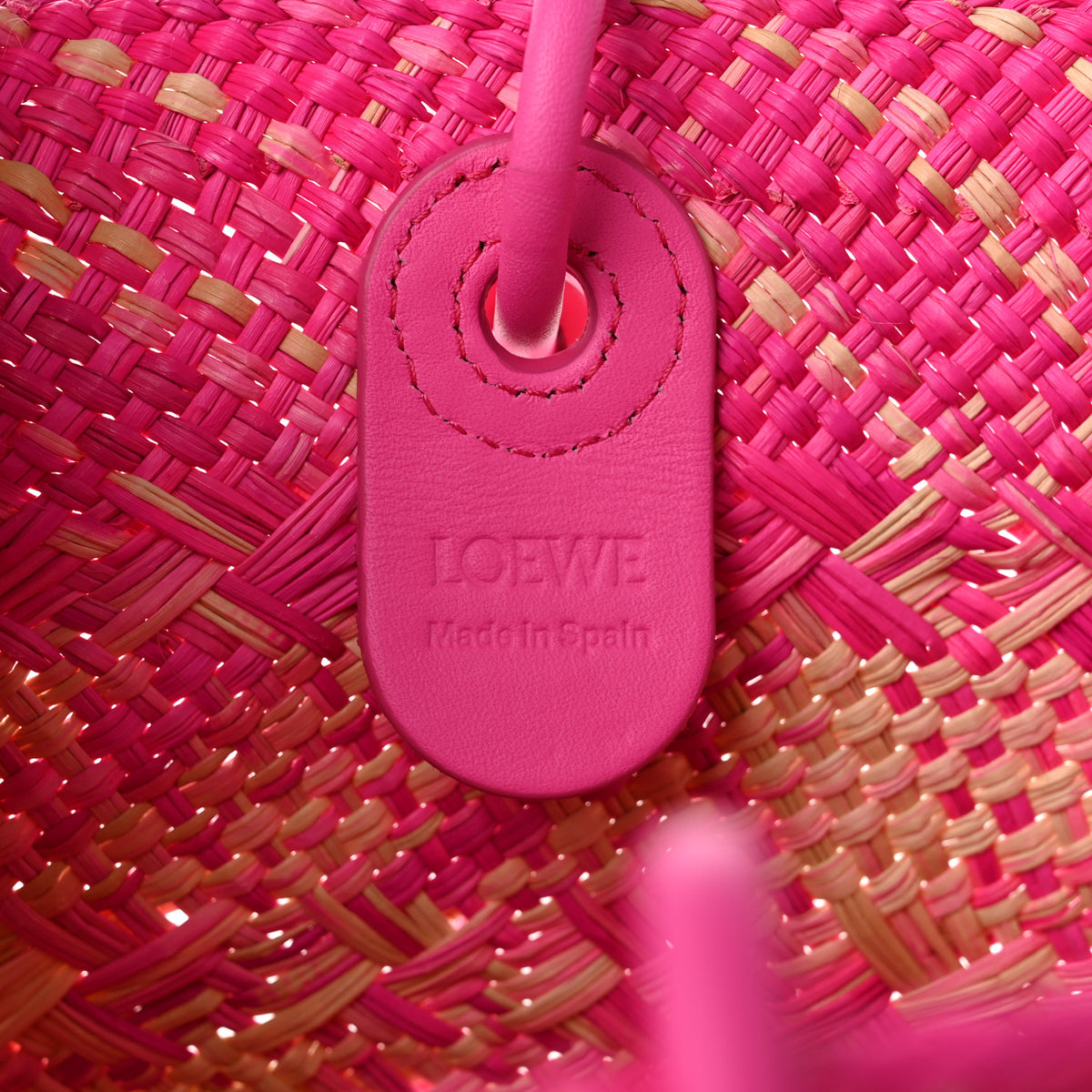 Loewe Iraca Palm Calfskin Small Anagram Basket Bag Fuchsia 5 of 9
